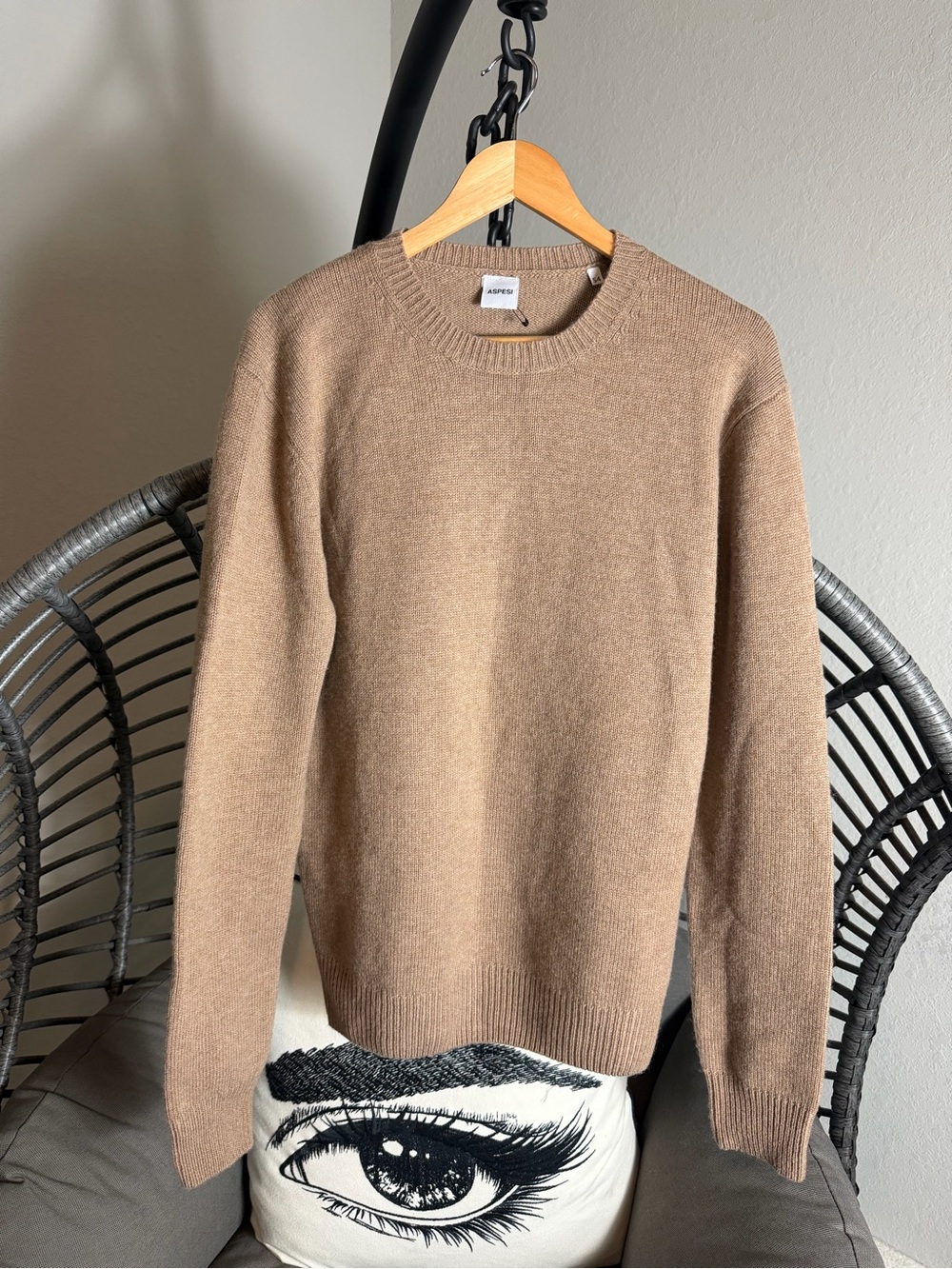 New Aspesi Men's Crewneck Sweater in Camel Brown 54 large